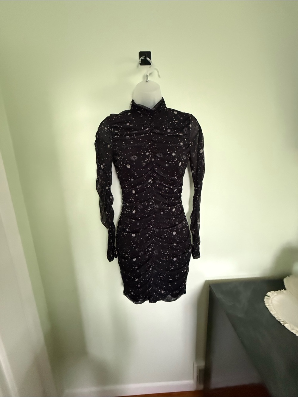 wild fable Black Long-Sleeve Ruched Bodycon Dress with Star Print